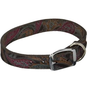 Omni Pet Dog Collar Signature Leather Red Brown Green‎ Paisley 26"(22-23")Buckle